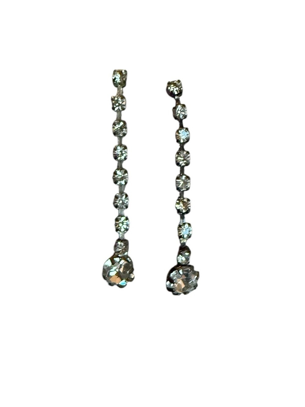 Silver Crystal Linear Drop Earrings - Clear